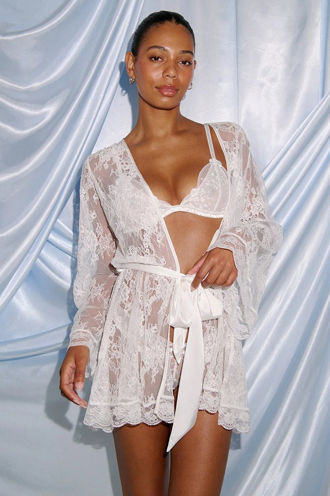 Lace Sheer Long Sleeve Lace-Up Slim Mini Lace Dress