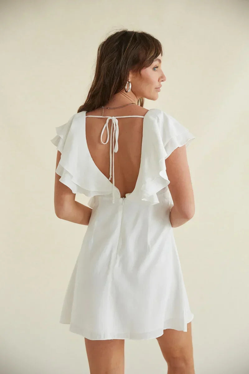 Junie Open Back Flutter Sleeve Mini Dress