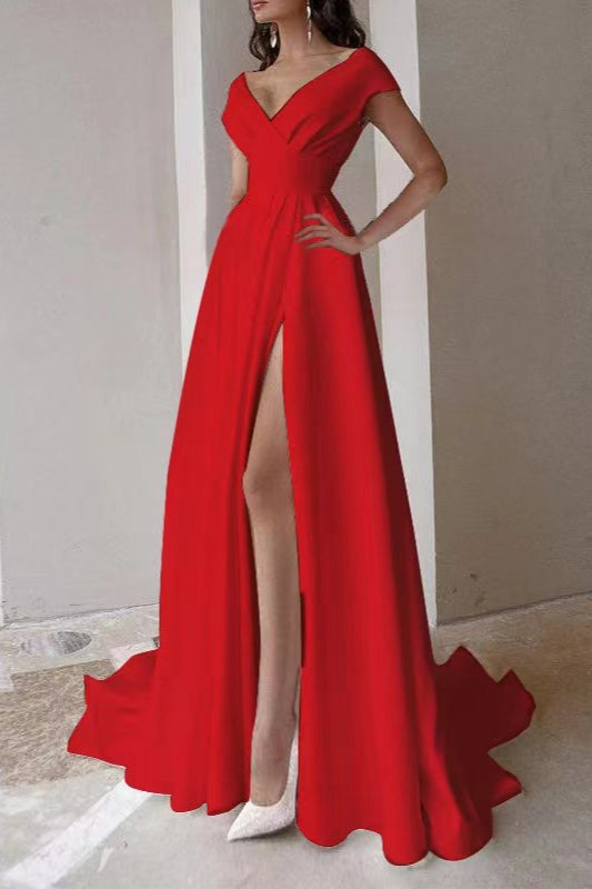 Satin Cap Sleeve A-Line Wedding Gown