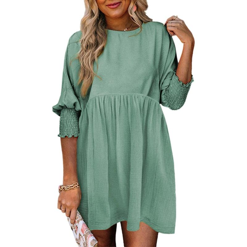 MIRASOL™ – Casual Crew Neck Loose Fit Mini Dress Emerald Green