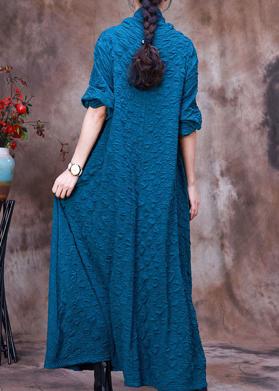 Cowl Neck Crinkle Texture Long Sleeve Pocket Oversized Maxi Dress