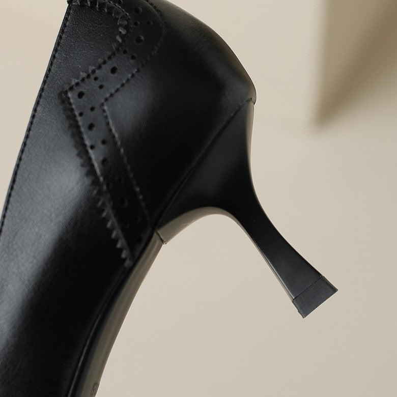 Square Toe Bow Brogue Kitten Heel Pumps
