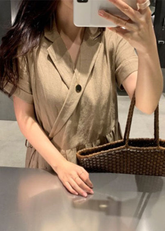 Wrap Front Notched Collar Short Sleeve Pocket Maxi Wrap Dress