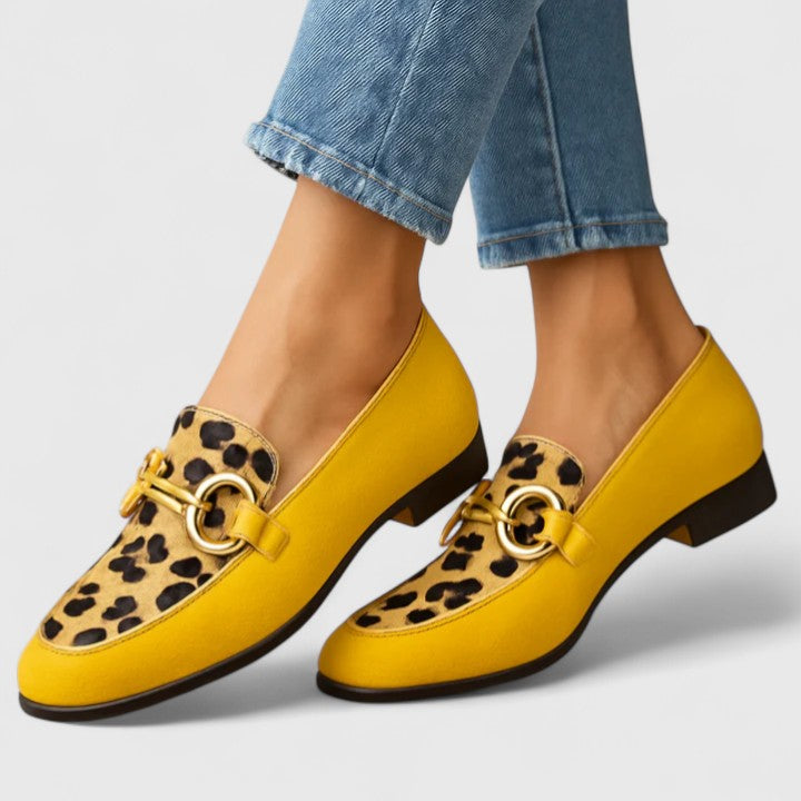 Leopard Print Horsebit Buckle Block Heel Loafers