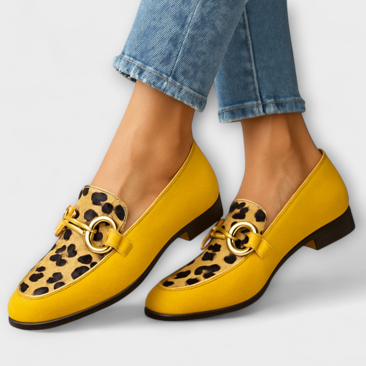 Leopard Print Round Toe Buckle Flat Loafers