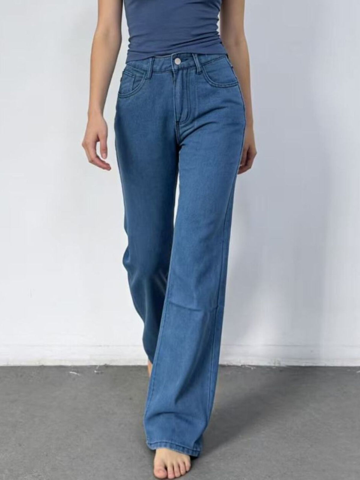 High Waist Five Pocket Full Length Wide Leg Jeans 6