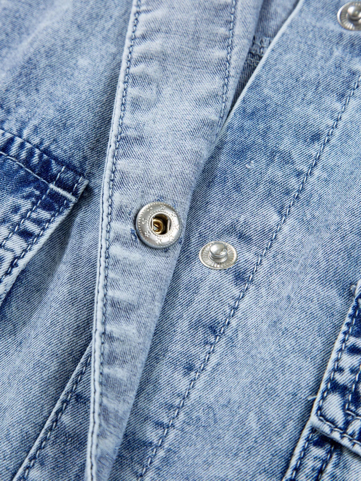 Denim-Look Snap Button Chest Pocket Raw Hem Oversized Shirt Dress 9