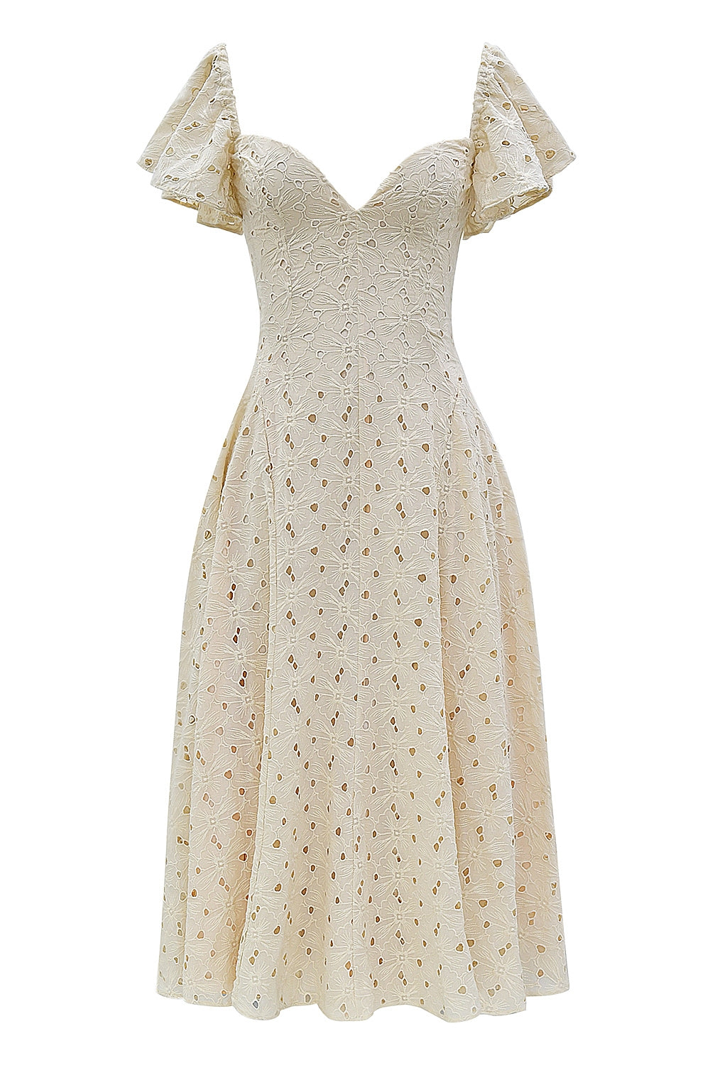 Broderie Anglaise Flutter Sleeve Sweetheart Fit and Flare Midi Dress 12