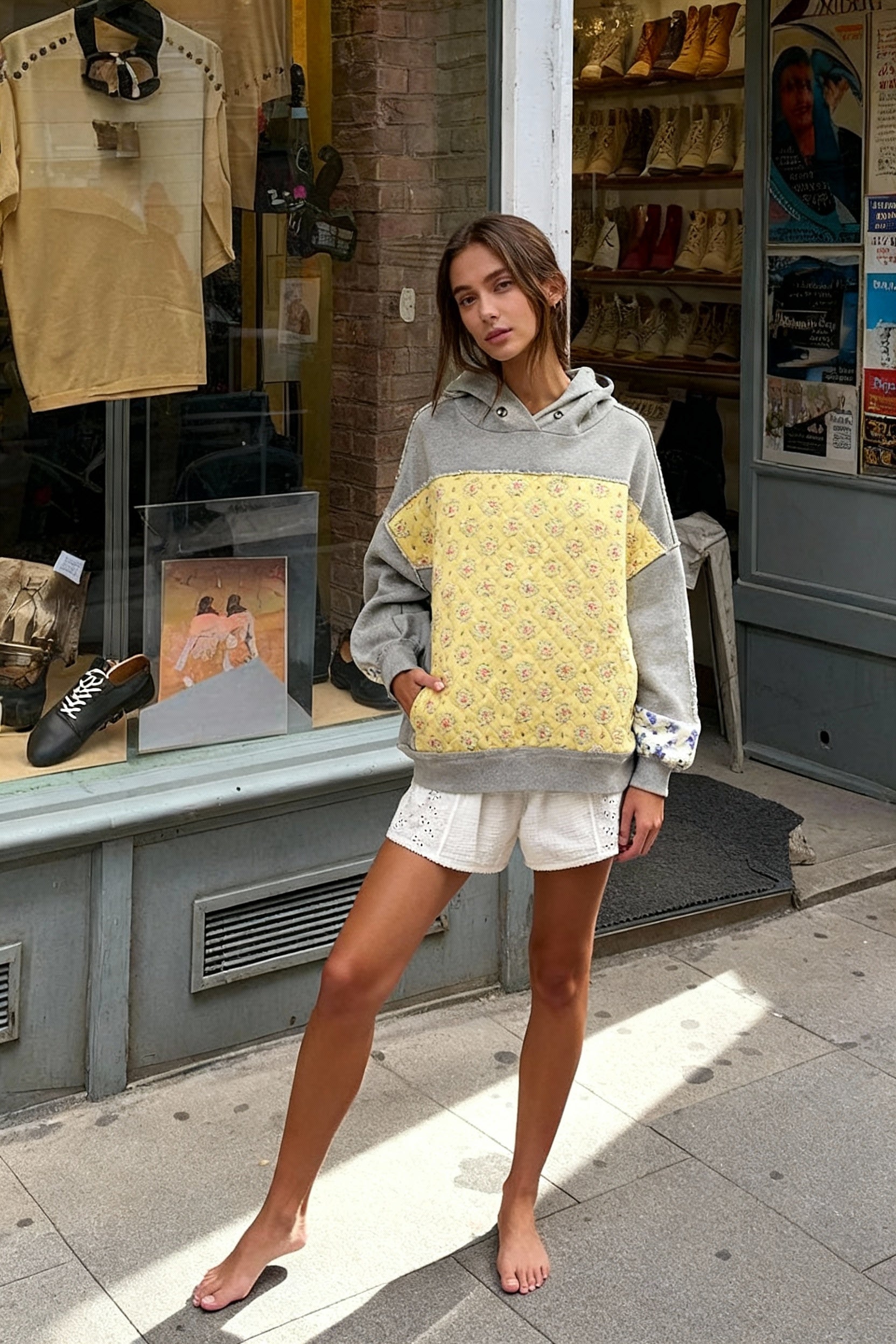 Embroidered Panel Design Casual Pullover Hoodie