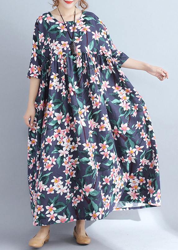 Floral Print Round Neck Half Sleeve Empire Waist Oversized Maxi Dress