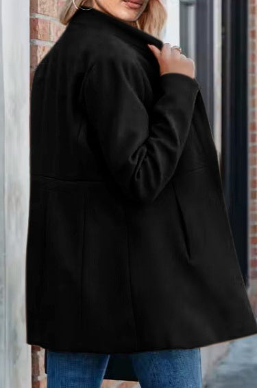 Collarless Open Front Long Sleeve Seamed Mid Length Coat 7