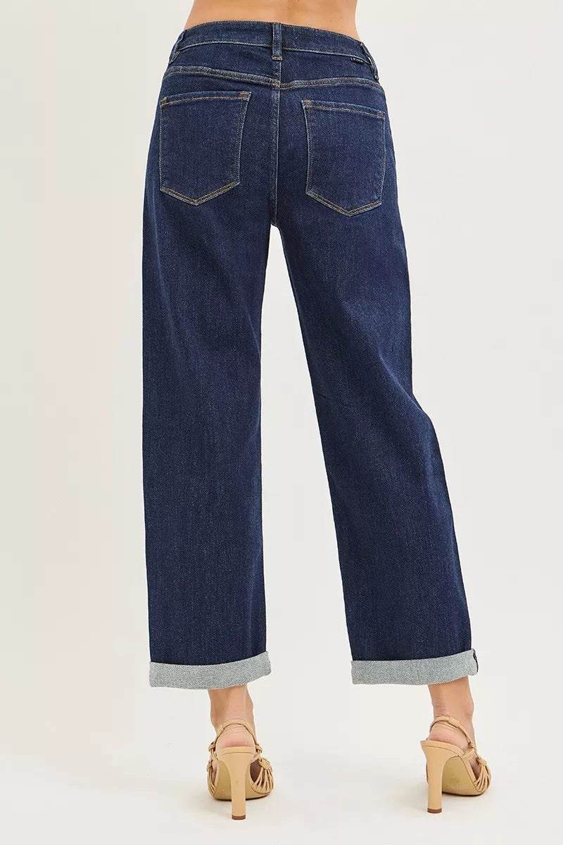 RISEN Slouchy Cropped Boyfriend Jeans With Cuffed Hem