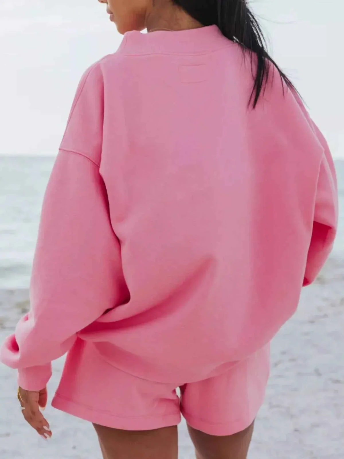Oversized Crew Neck Sweatshirt and Elastic Waist Shorts Two Piece Set 7
