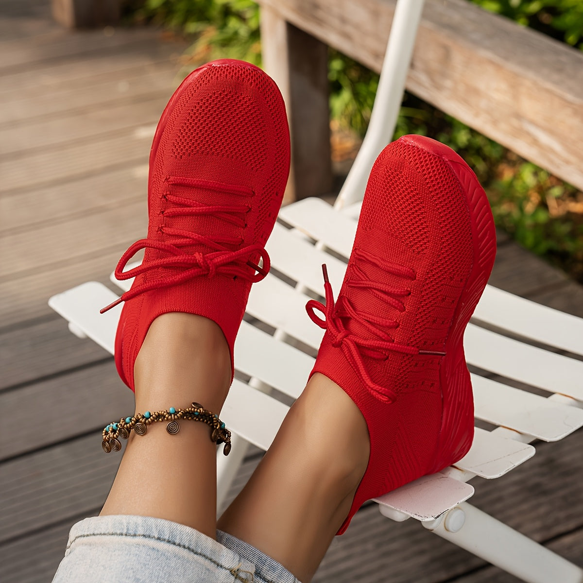 Knit Mesh Lace Up Thick Sole Sneakers