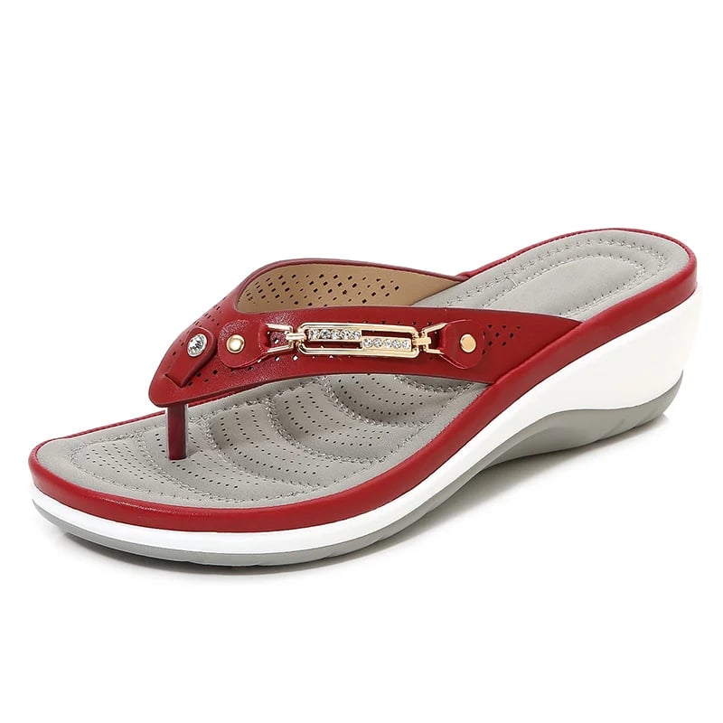Thong Toe Post Metal Trim Wedge Sandals