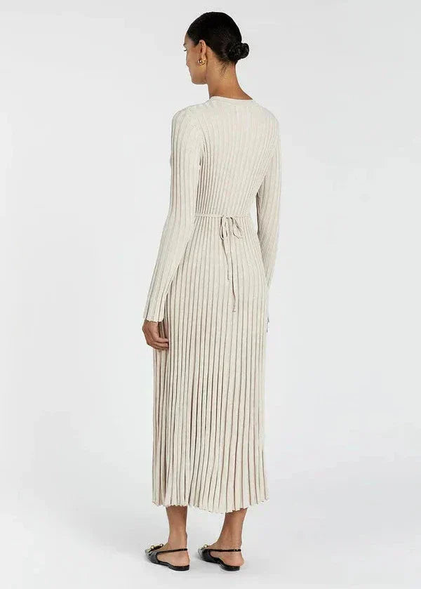 Pleated Parisian Ribbed Midi Dress