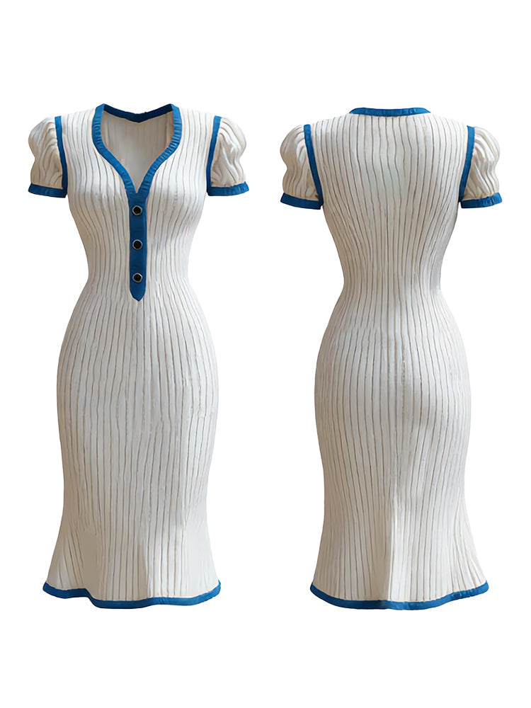 Rosalind™ | Elegant V-Neck Knit Midi Dress