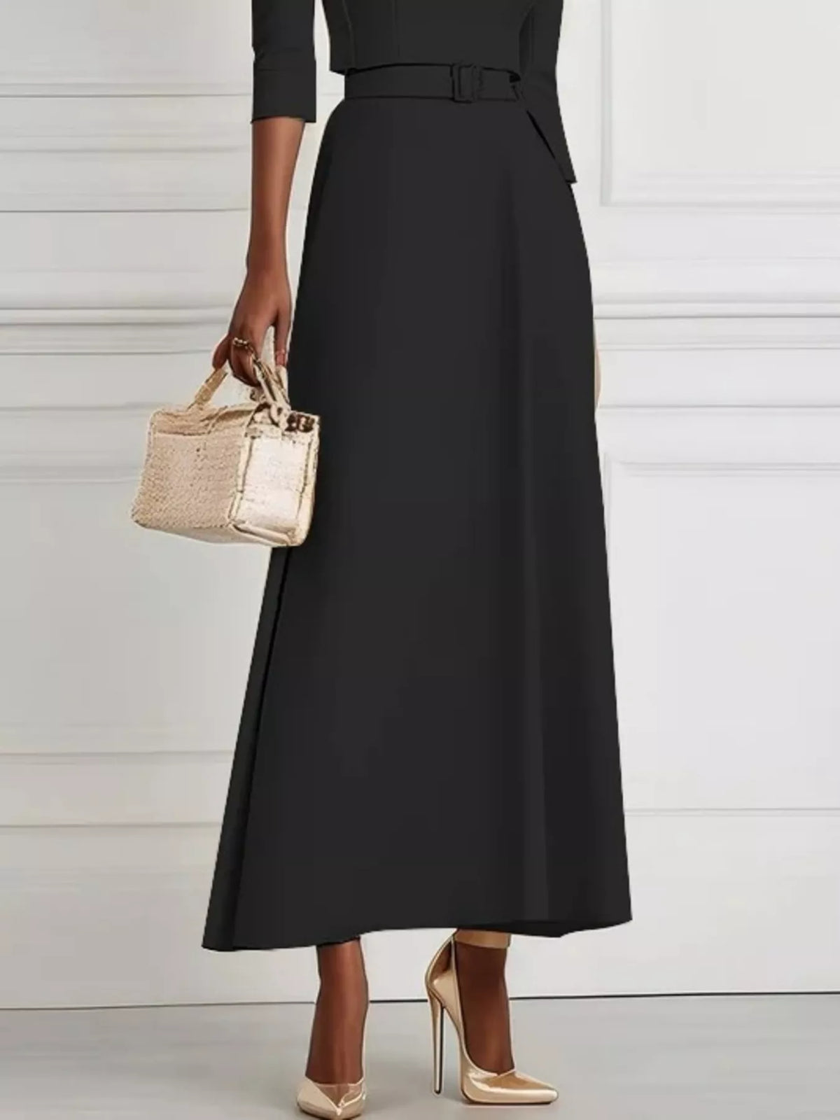 Off Shoulder Half Sleeve Belted A-Line Maxi Dress 8