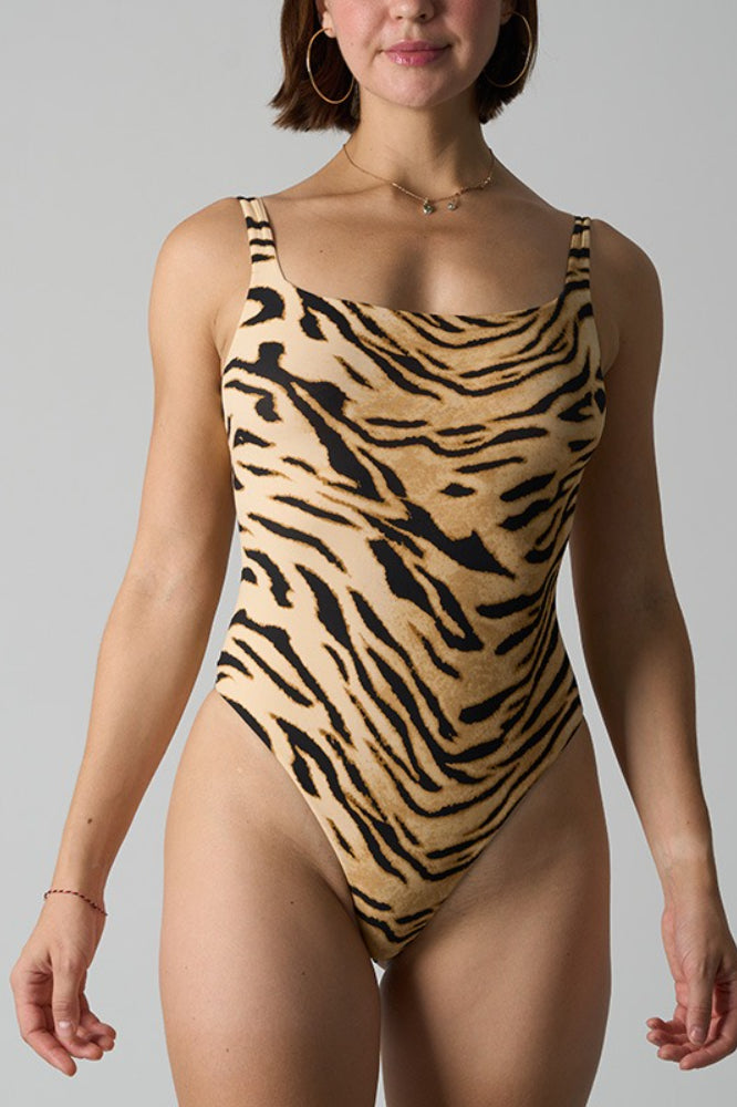 Tiger Print Square Neck Sleeveless Tank Bodysuit 3