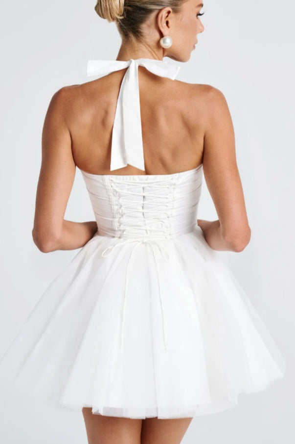 Tulle Halter Neck Corset Tiered Mini Dress