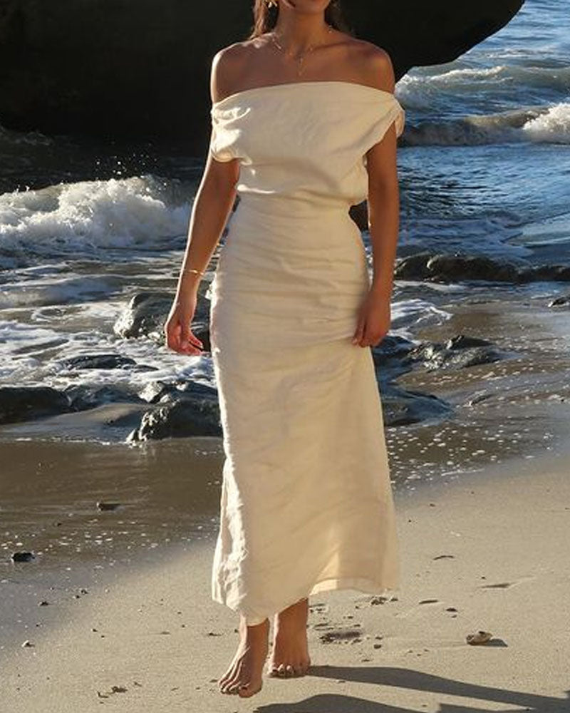 One Shoulder Draped Column Maxi Summer Dress