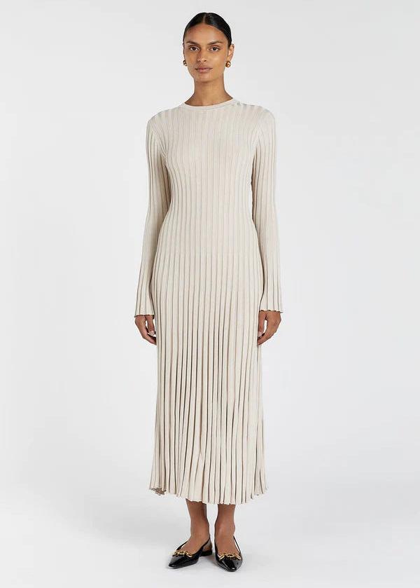 Pleated Parisian Ribbed Midi Dress