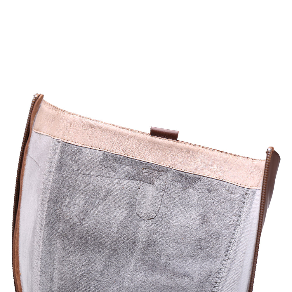 Handmade Soft��Leather Knee High Boots Side Zip Riding Boots Short Plush Lining in Black/Brown