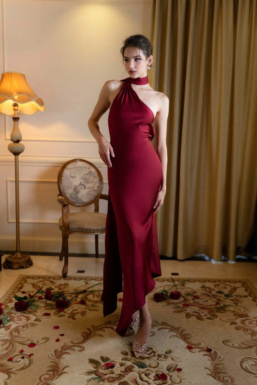Satin Halter LowBack Party Dress