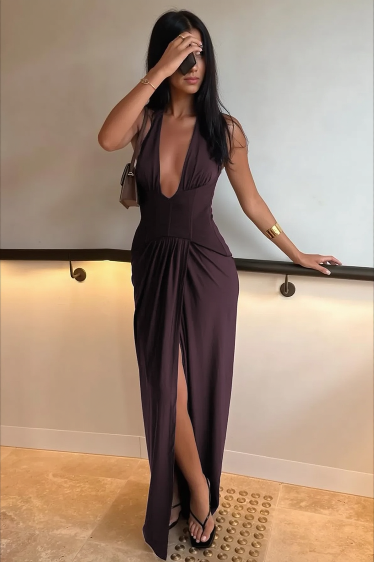 Sexy Solid Backless Sleeveless Deep V Halter Party Dress 2