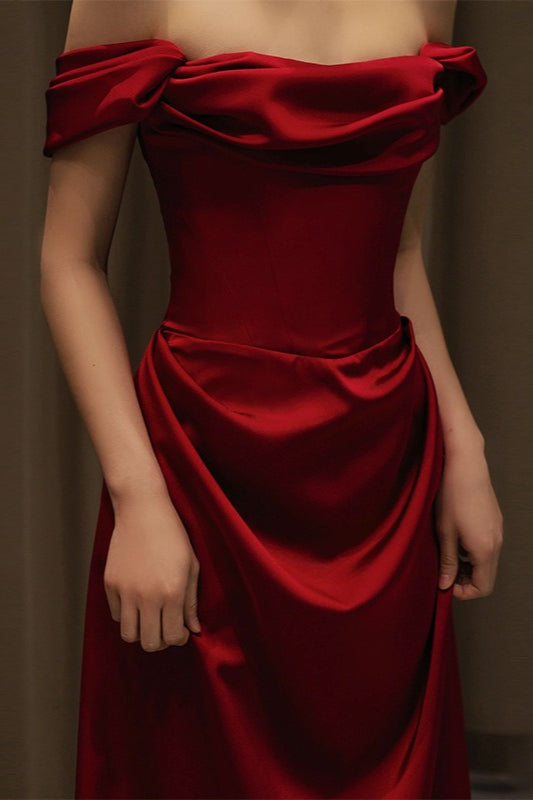 Satin Off Shoulder Formal Dress - View 3