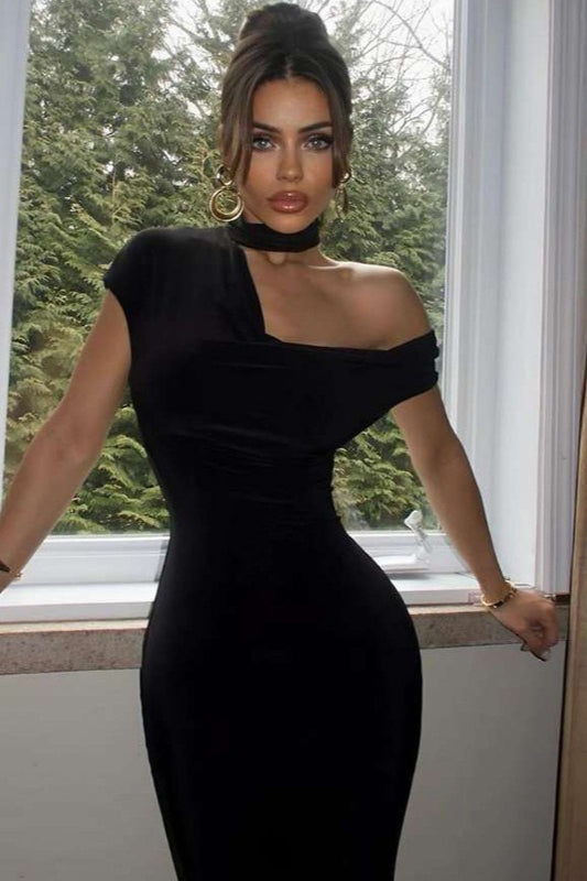 OneShoulder Fitted Maxi Party Dress