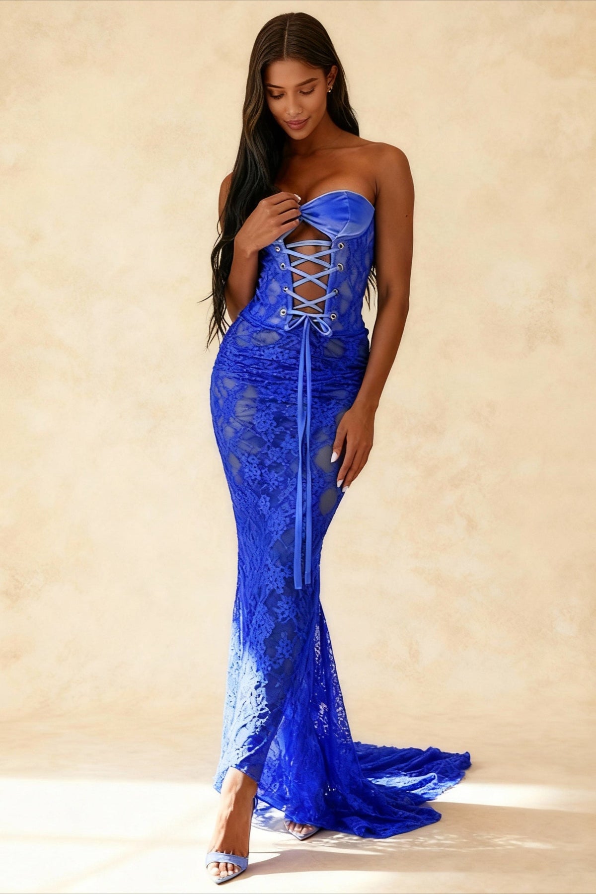Lace Up Backless Bodycon Maxi Dress - View 10