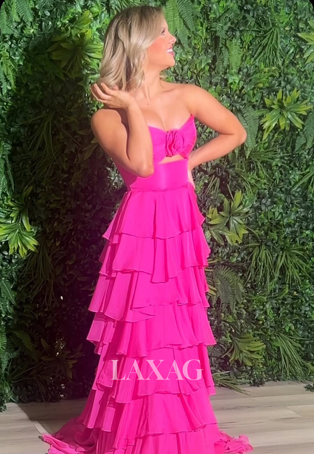 Sweetheart Off-Shoulder Sleeveless Pleated Tiered Sweep Train A-Line Formal Prom Dress with Slit