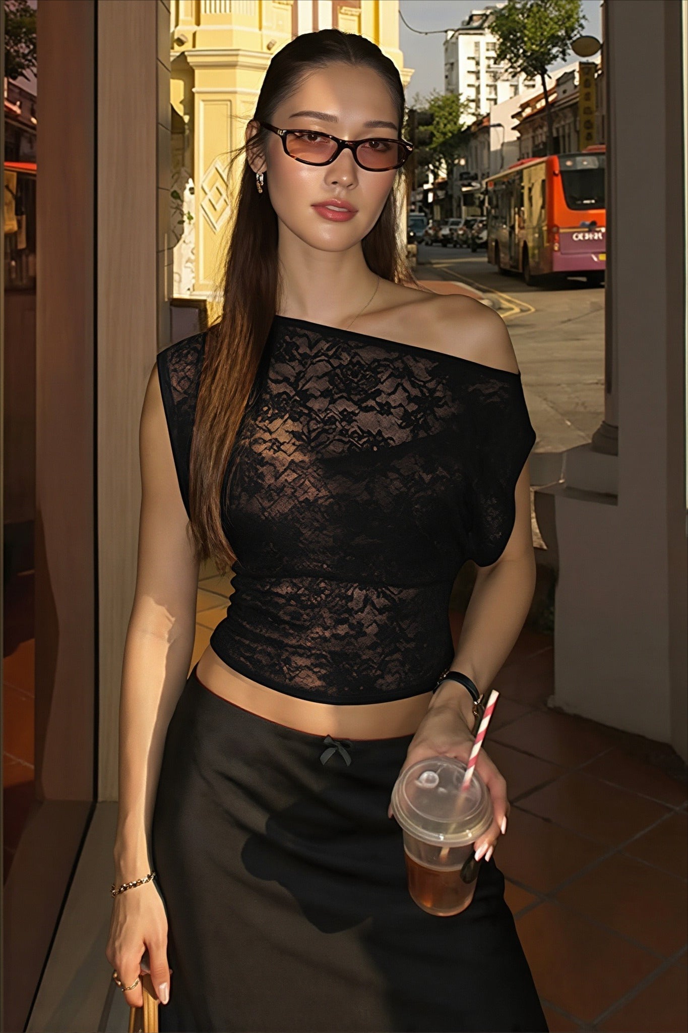 Lace Sheer Mesh Crop Top