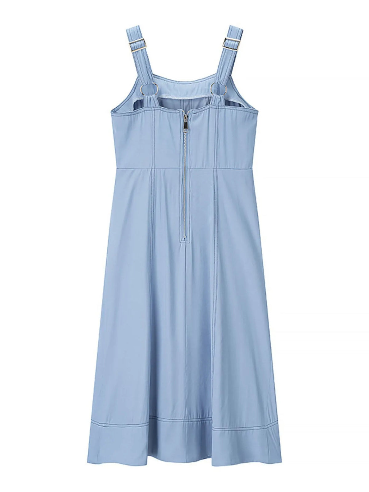 Denim-Look Sweetheart Neck Wide Strap Button Front Pocket Maxi Dress 7