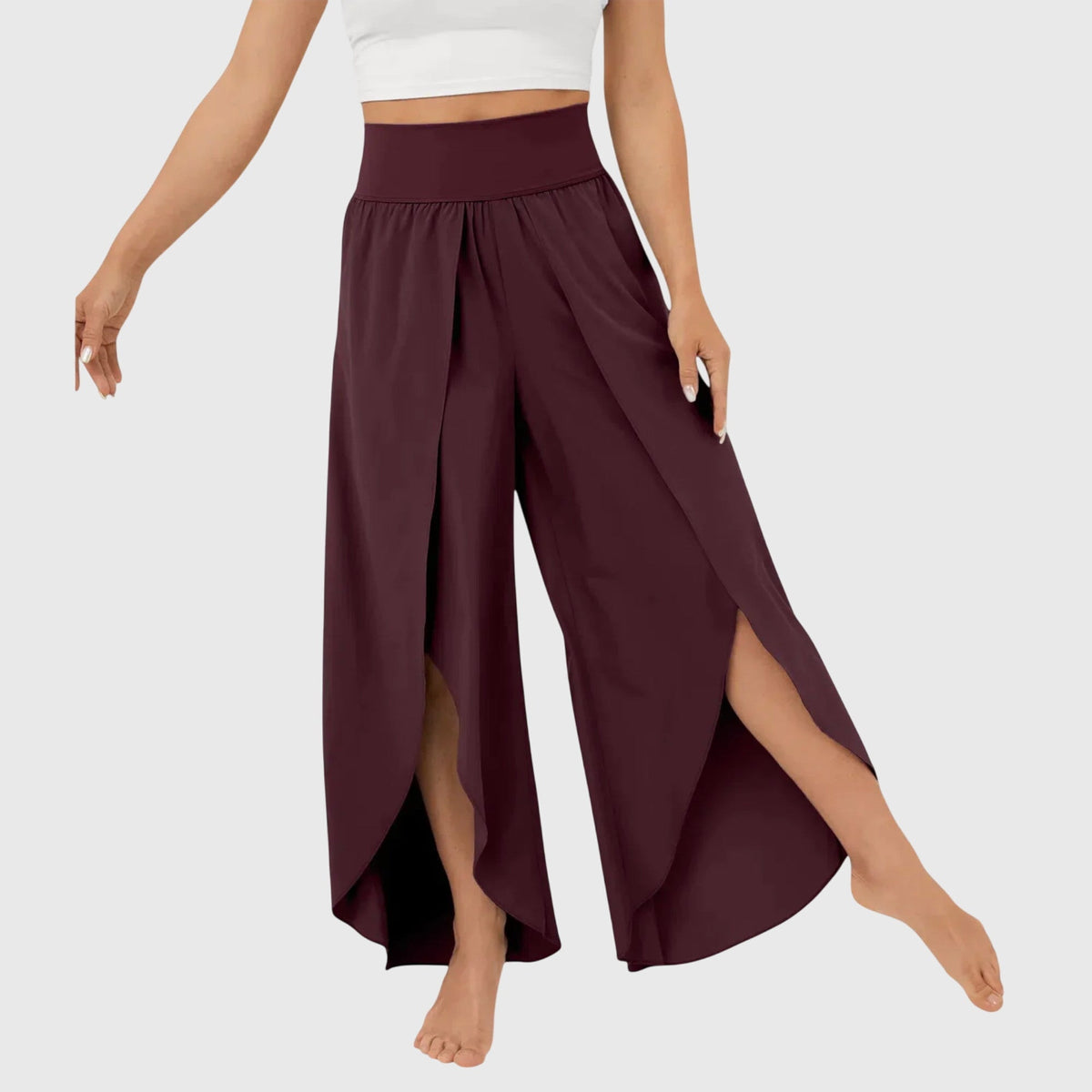 High Waist Split Front Layered Wide Leg Palazzo Pants