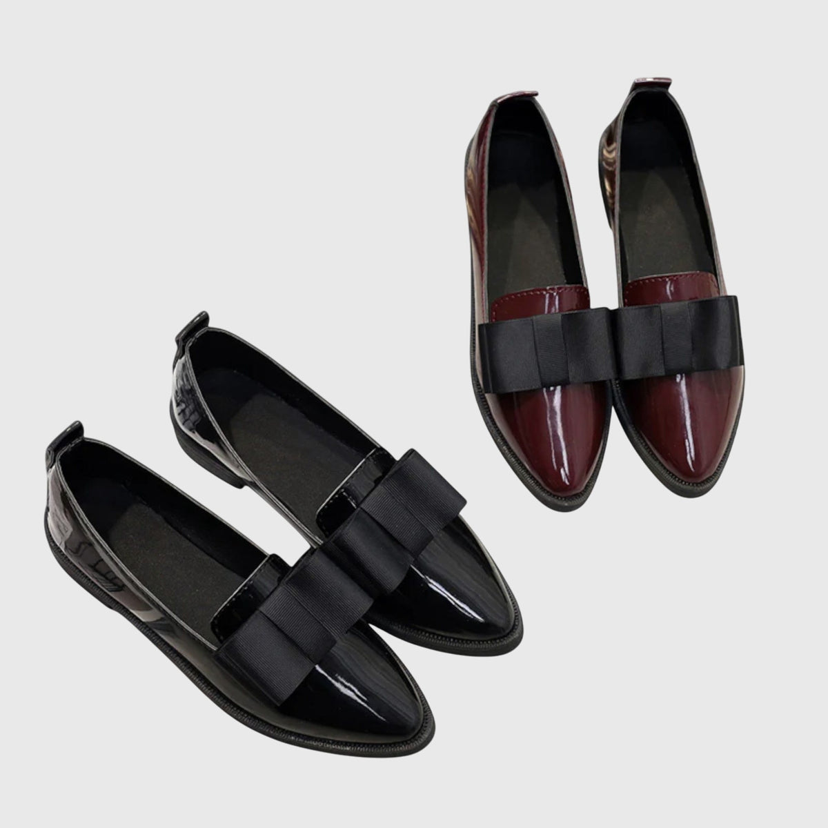 Pointed Toe Bow Patent Flat Loafers