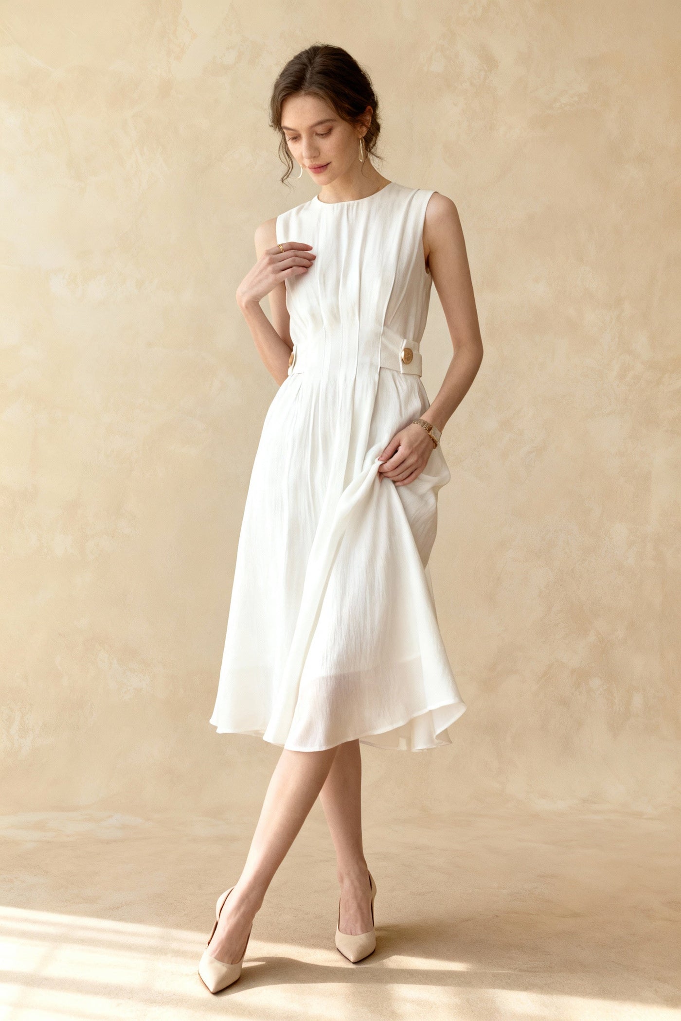 Button Embellished Long Trendy Sleeve Midi Dress