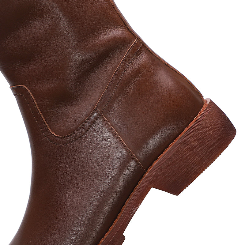 Handmade Soft Leather Knee High Boots Side Zip Riding Boots Black/Coffee