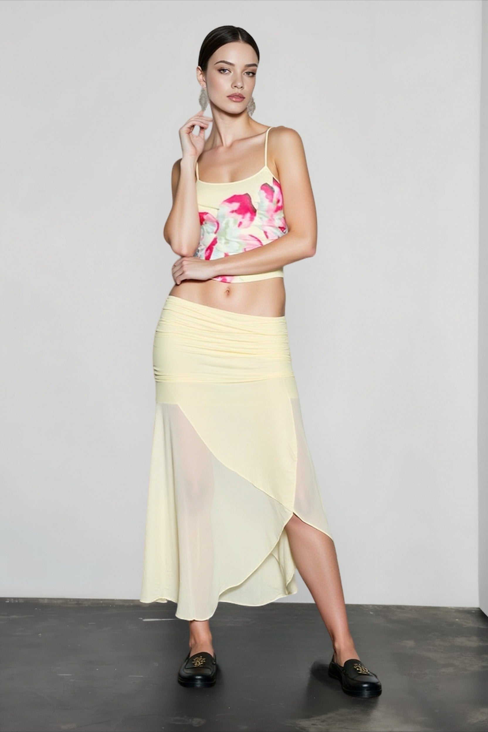Sheer Mesh Floral Crop Tank Top