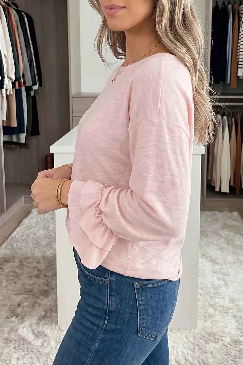 Long Sleeve Ruffle Cuff Casual Elegant Top