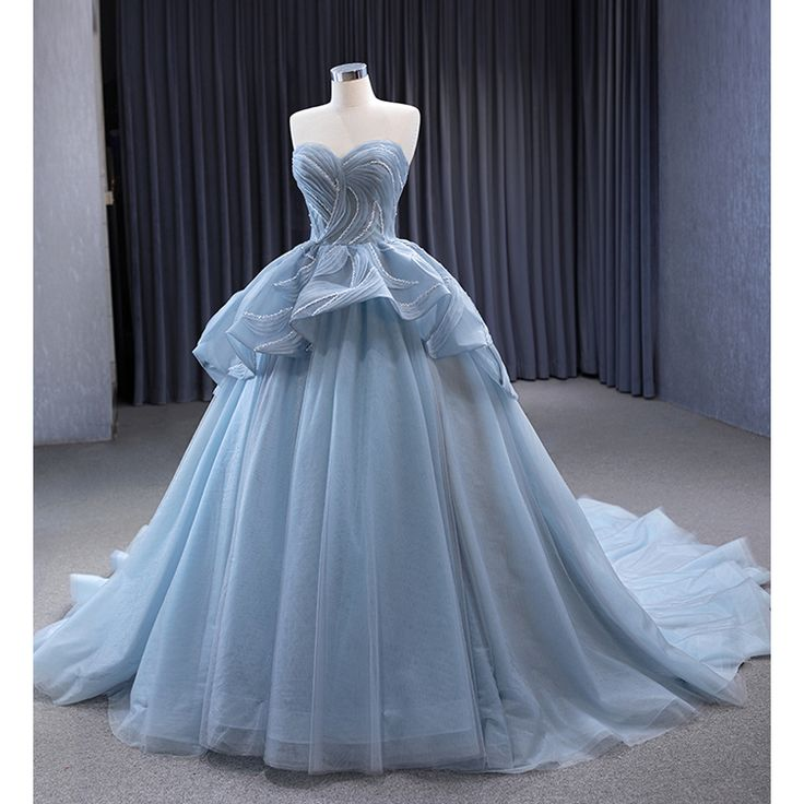 High-End Blue Beading Tulle Cascading Ruffles Prom Dress New Ball Gown cc1768