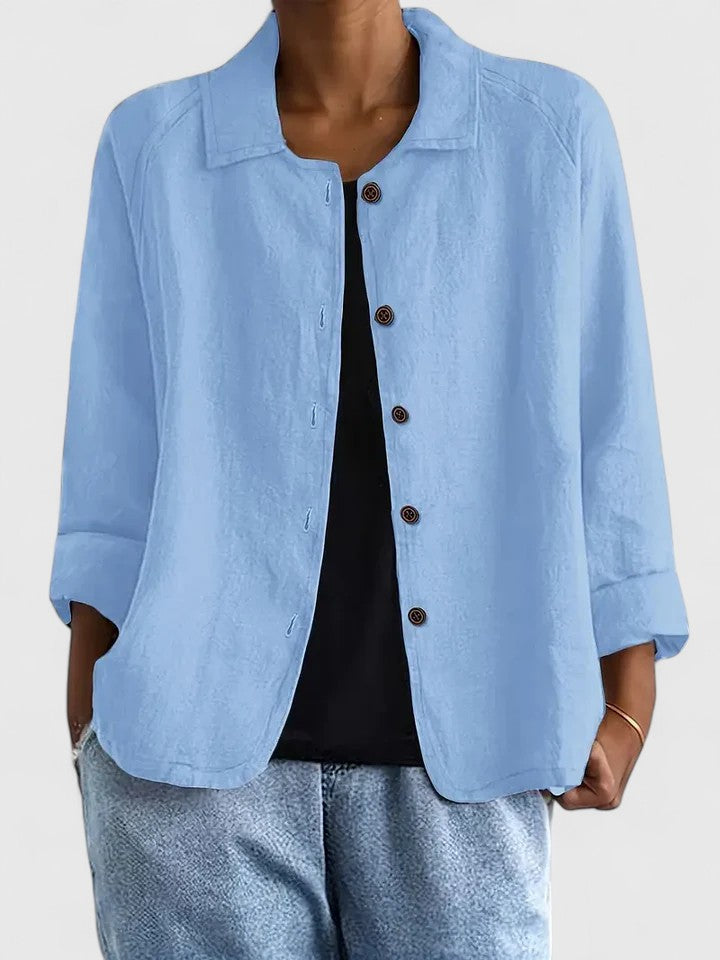 Collared Long Sleeve Button Front Linen Look Shirt