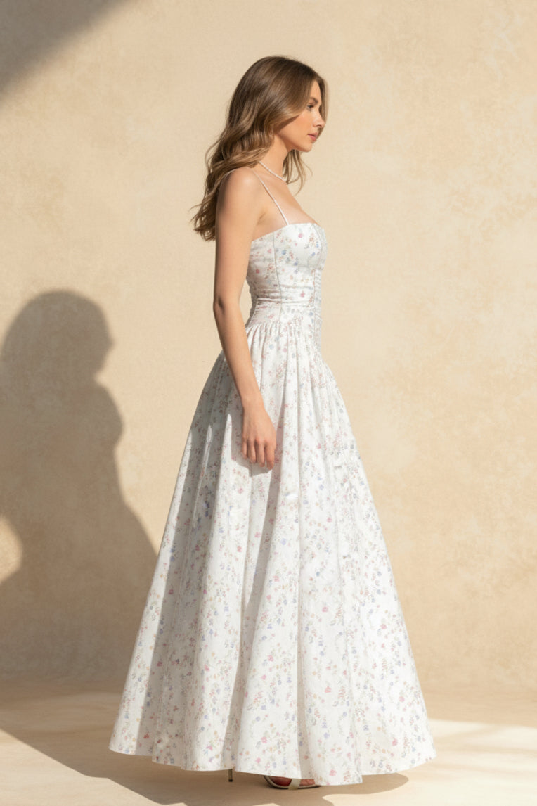 Chiffon Pleated Floral Off Shoulder Maxi Dress 3