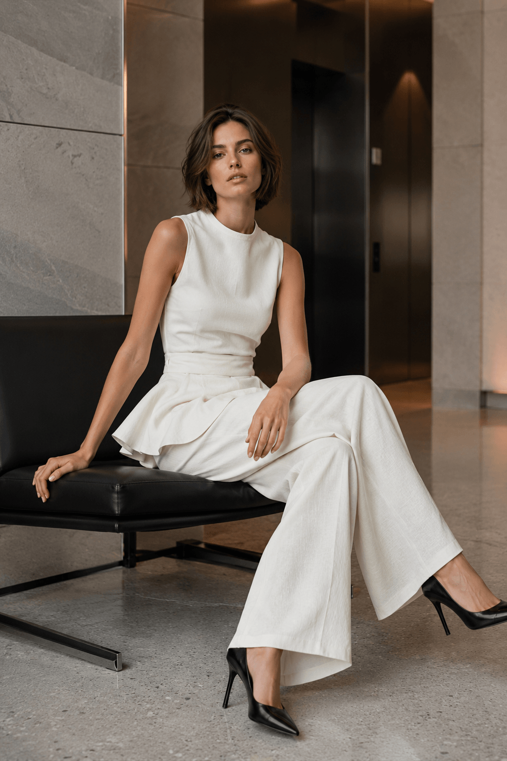 Sleeveless Minimalist Casual Two Piece Work Set
