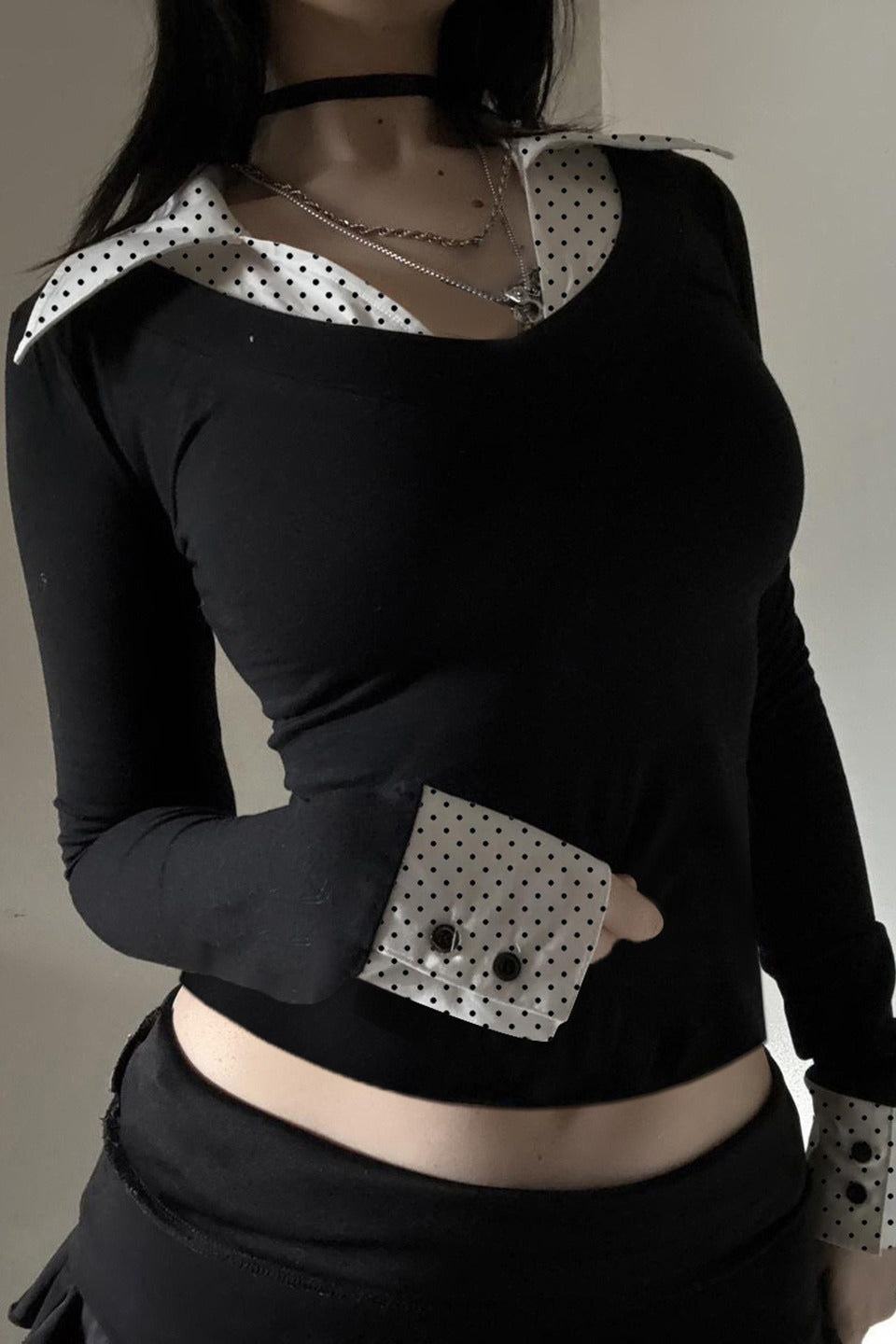Colorblock Faux Layered Long Sleeve Top