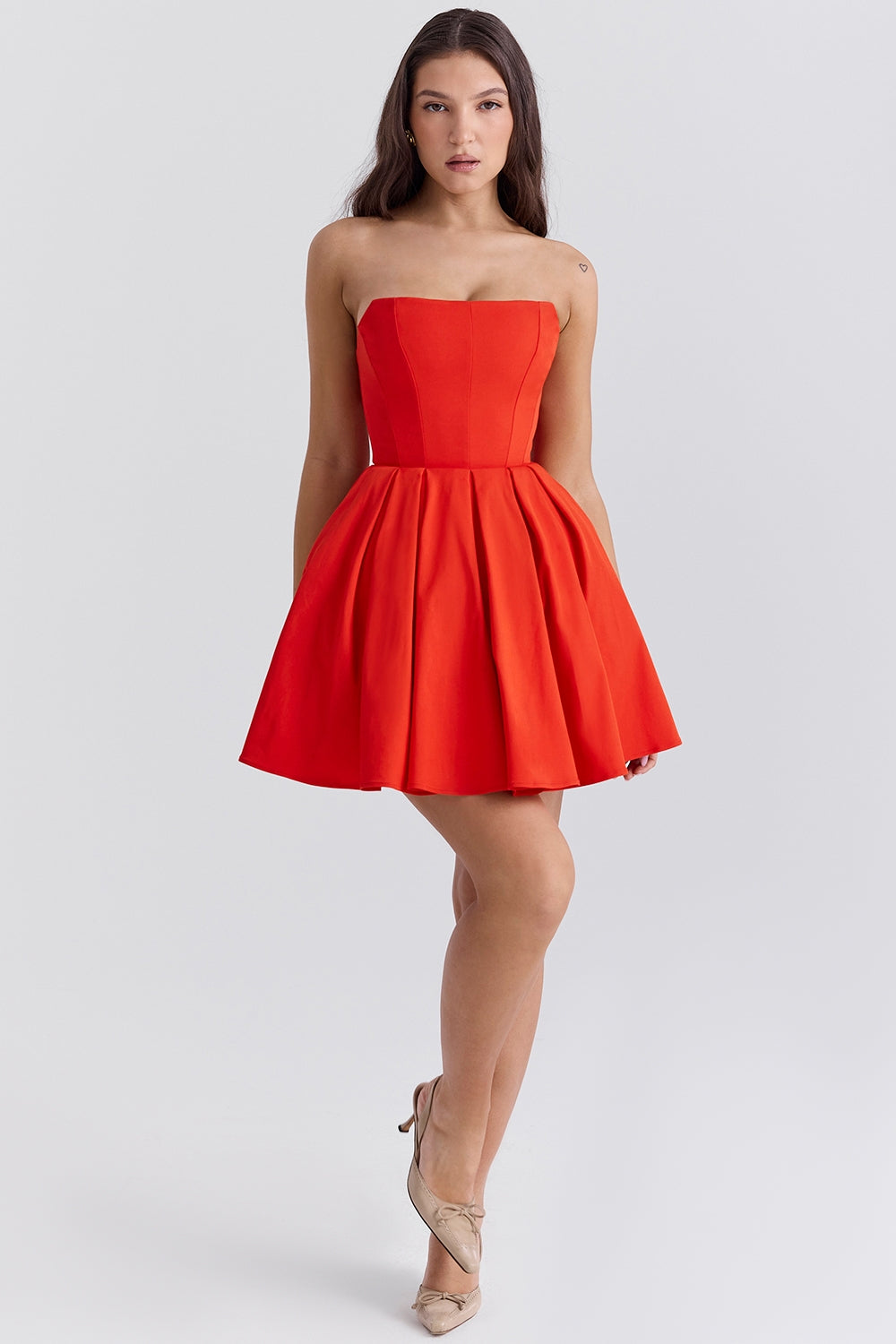 Strapless Corset Bodice Pleated Skater Mini Dress 4