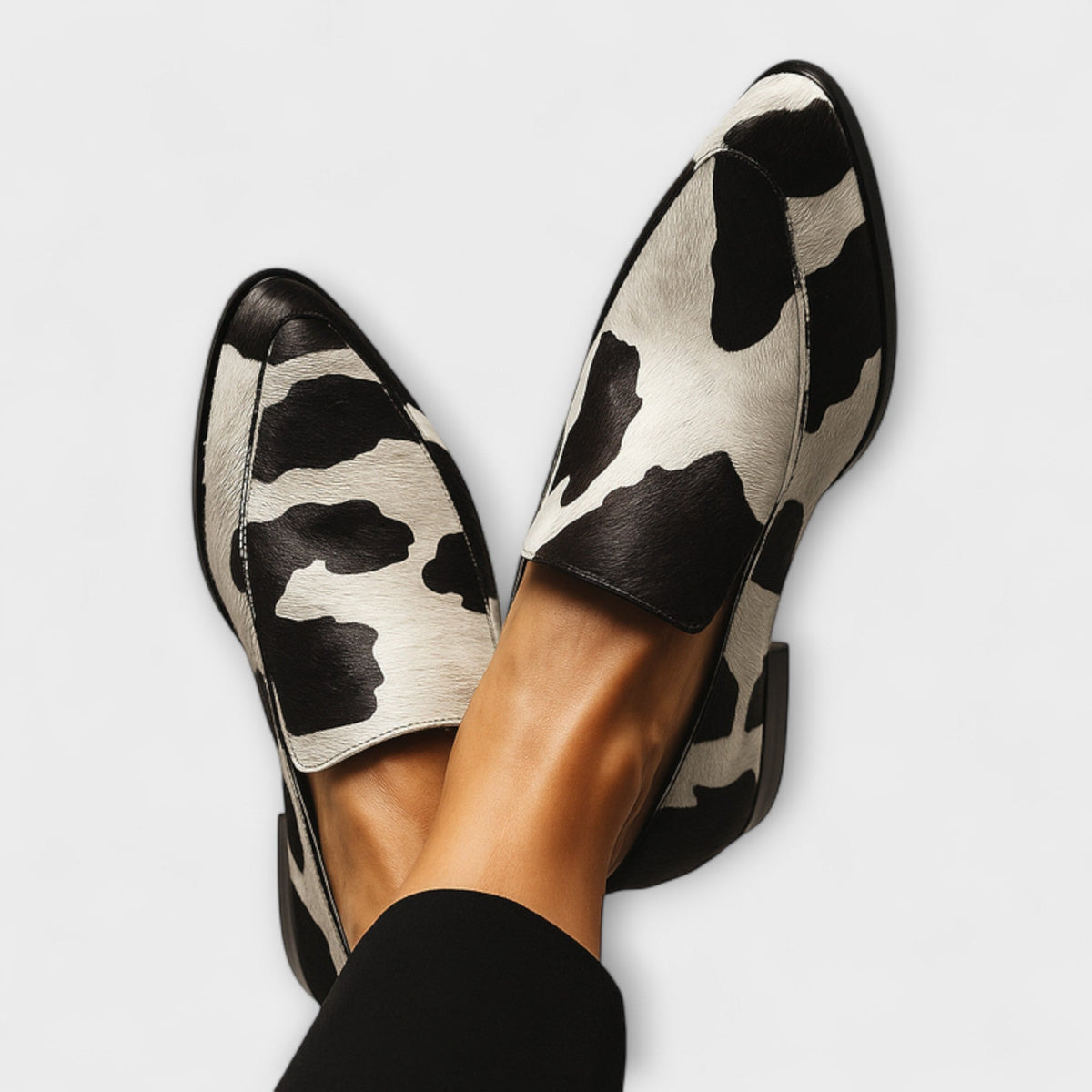 Cow Print Pointed Toe Loafers