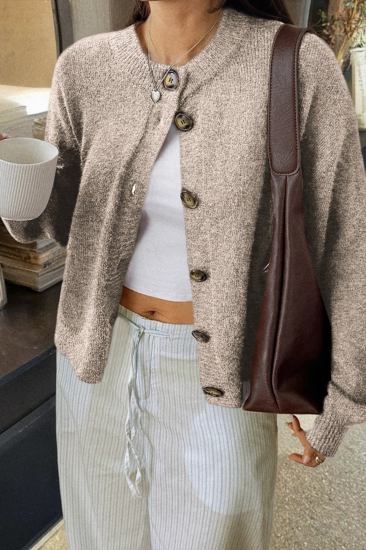 Casual Minimalist Button Front Long Sleeve Coat