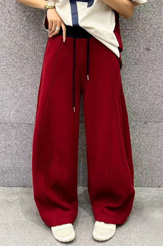 Solid Color Casual Fluid Wide Leg Fleece Sweat Pants